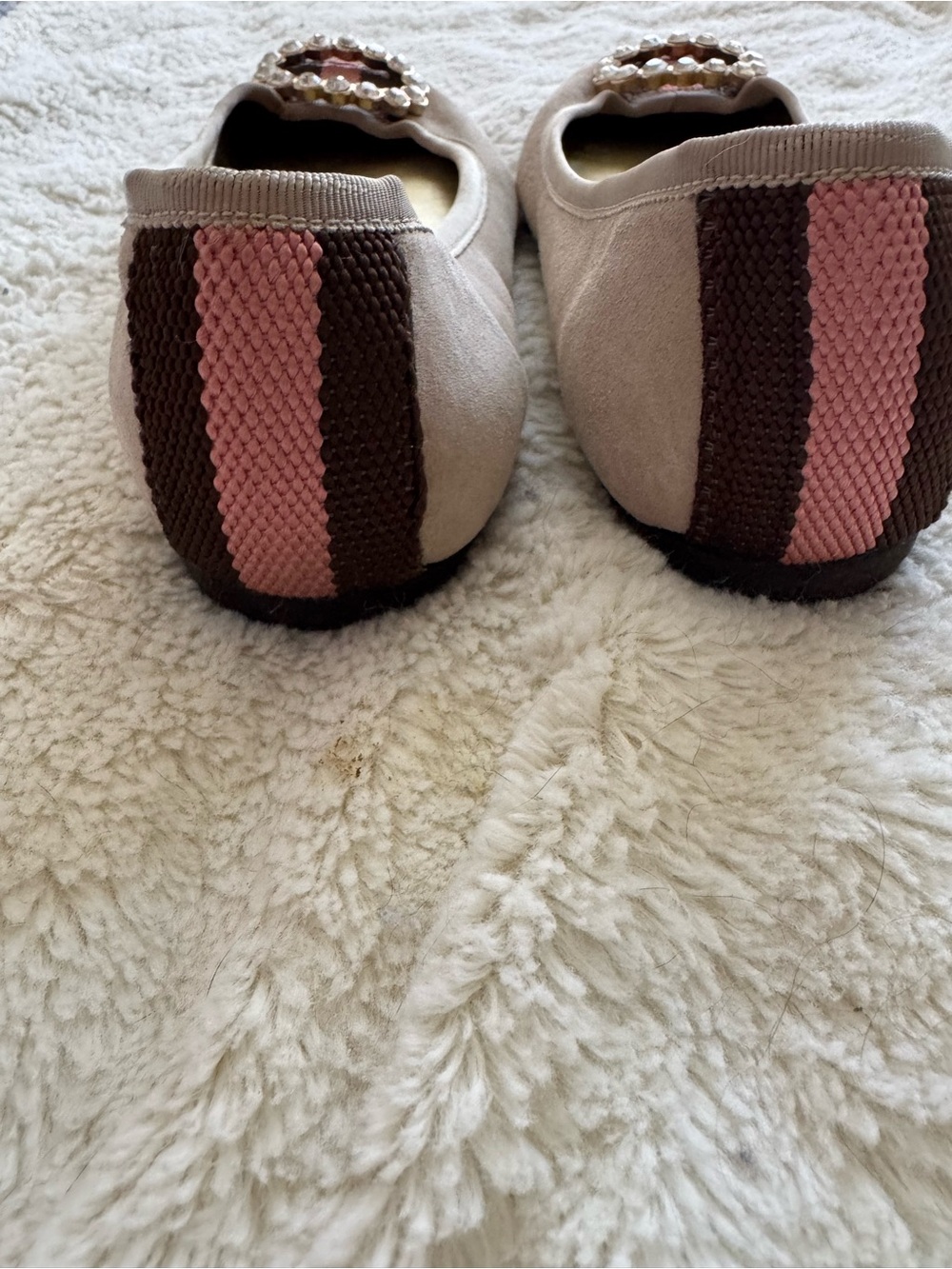 Juicy Couture Taupe Suede Flats with Rhinestone Medallion - Picture 5 of 6